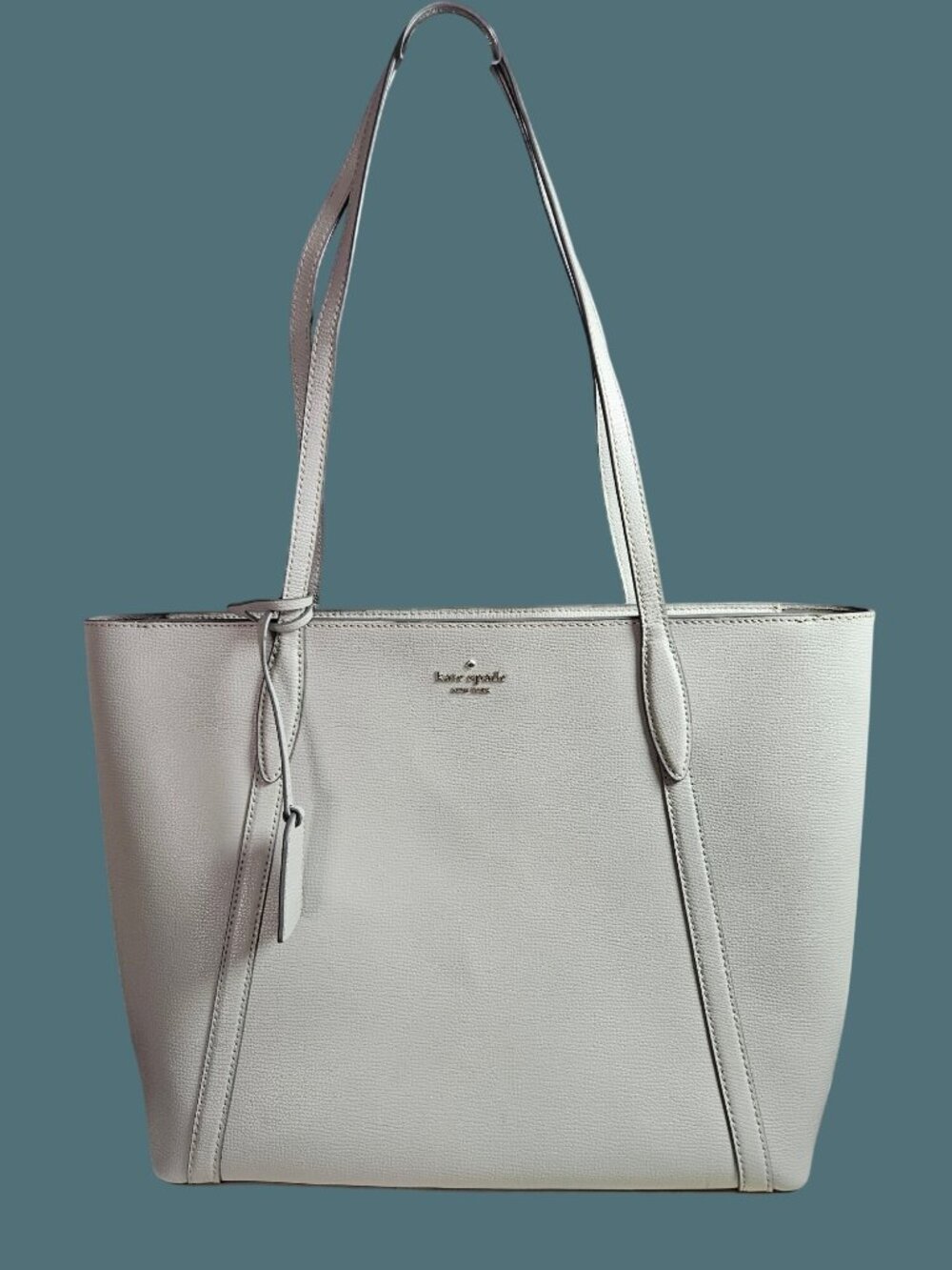 Kate Spade Cara Leather Gray Large Minimalist Zip Shoulder Tote Bag - Picture 2 of 16